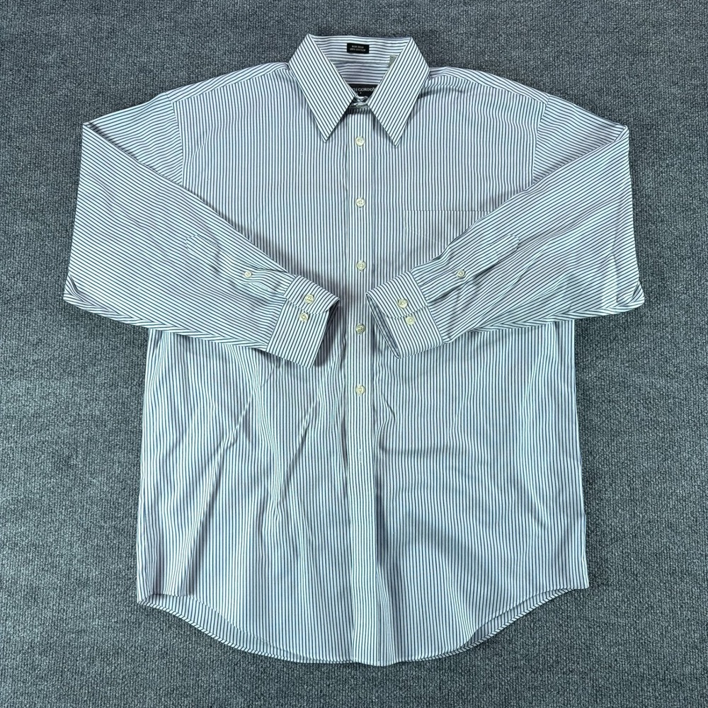 Kenneth‎ Gordon USA Mens Blue White Striped Non Iron Cotton Dress Shirt 15.5 32